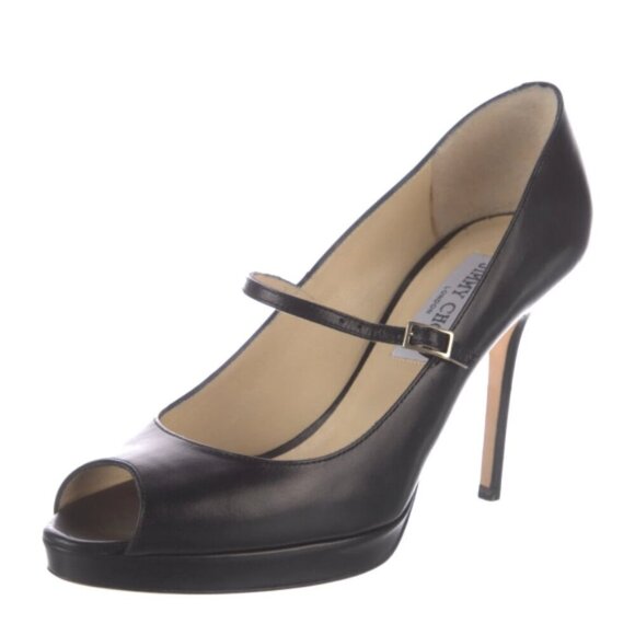 Jimmy Choo 'AMINA' Leather Platform Mary Jane Pumps Shoes Black